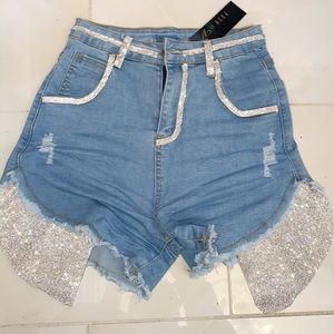 Blue Jean Shorts with crystal detail PoshByV